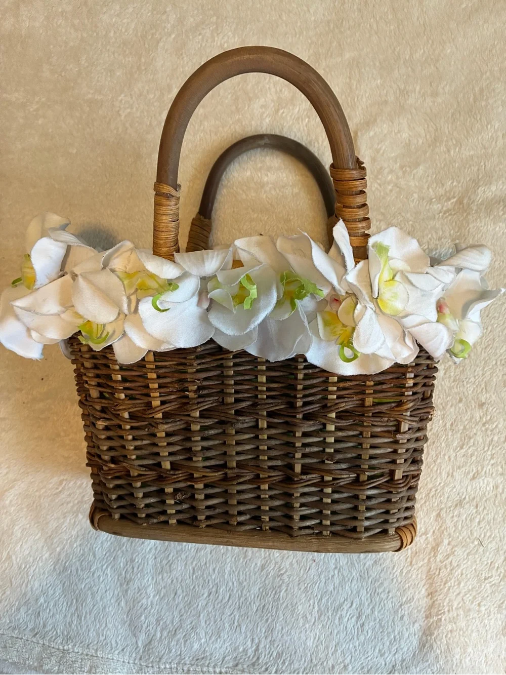 Gretchen Scott Designs Lime Green Polka & Stripe Rattan Tote